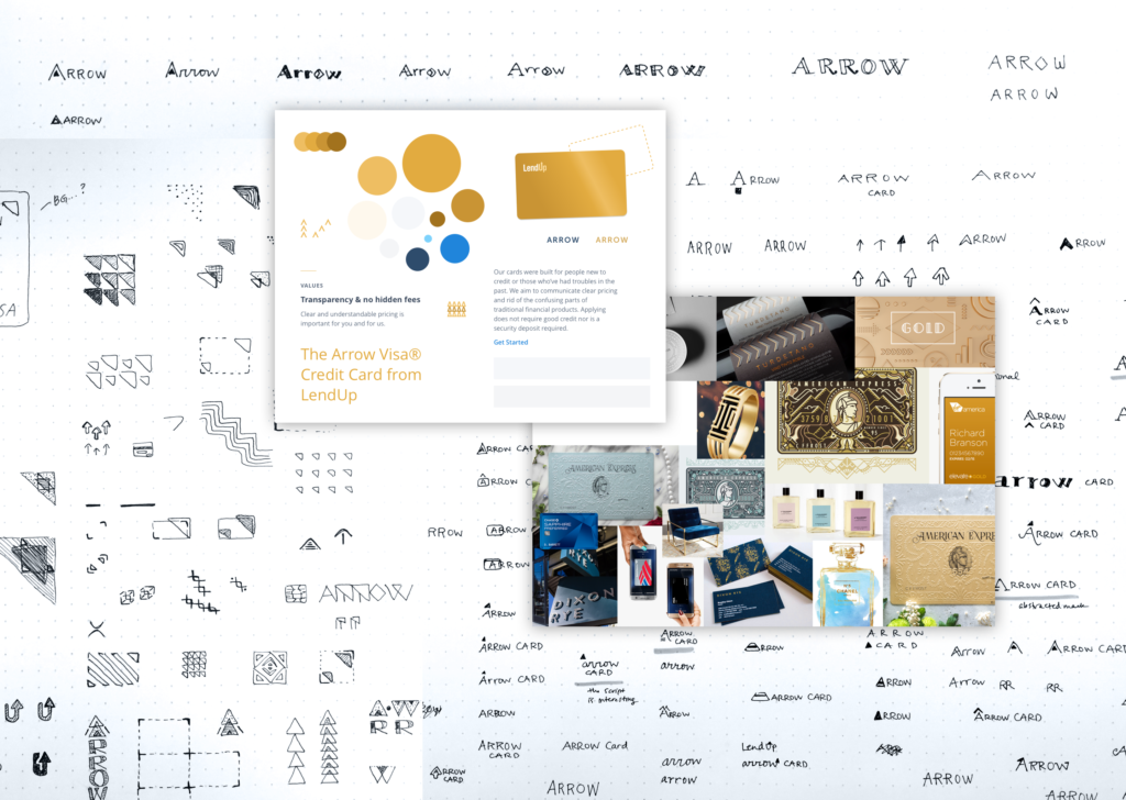 Early Arrow Card identity sketches and mood boards.